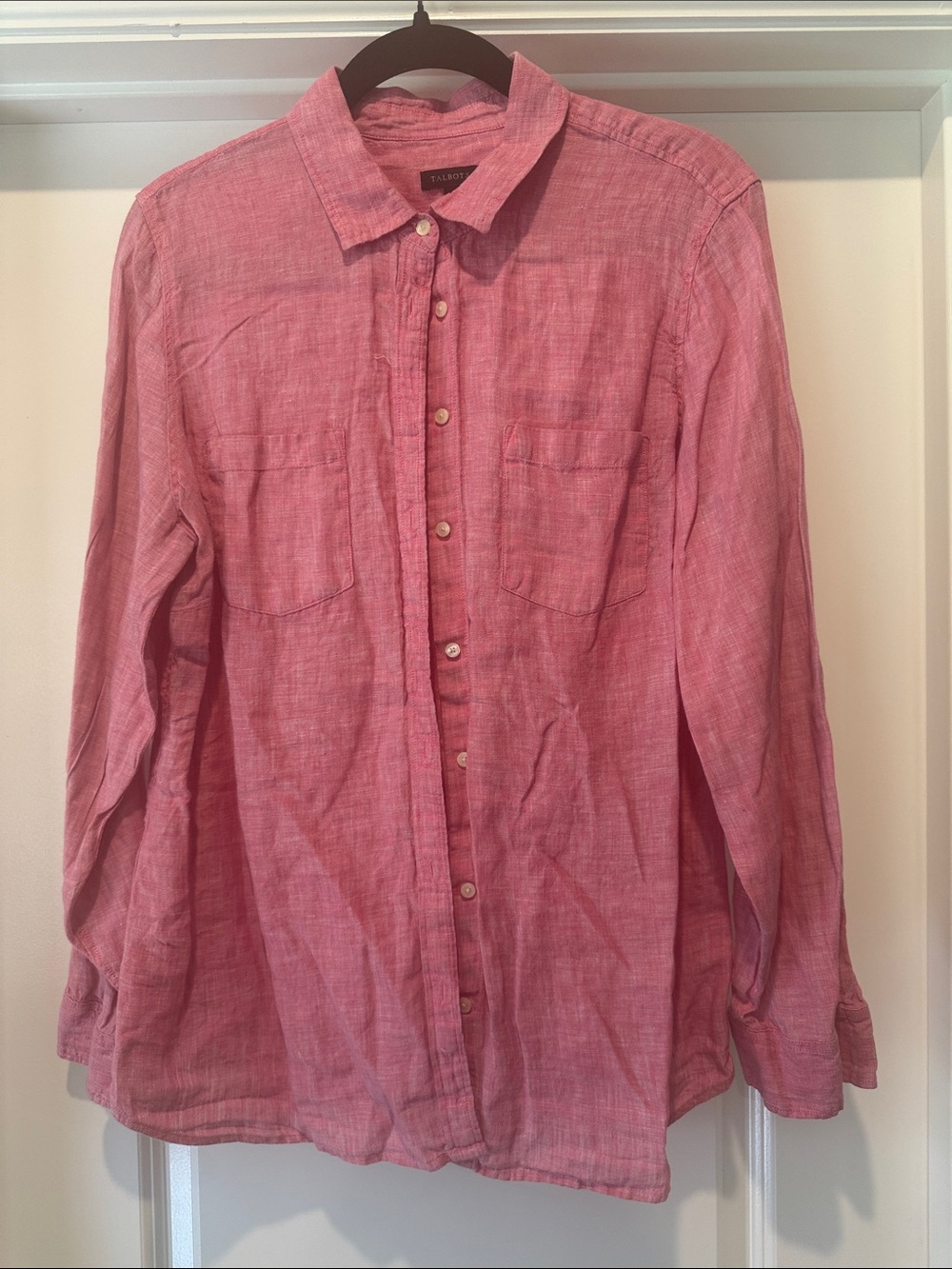 Talbots Pink Linen-Blend Button-Down Shirt Size Large